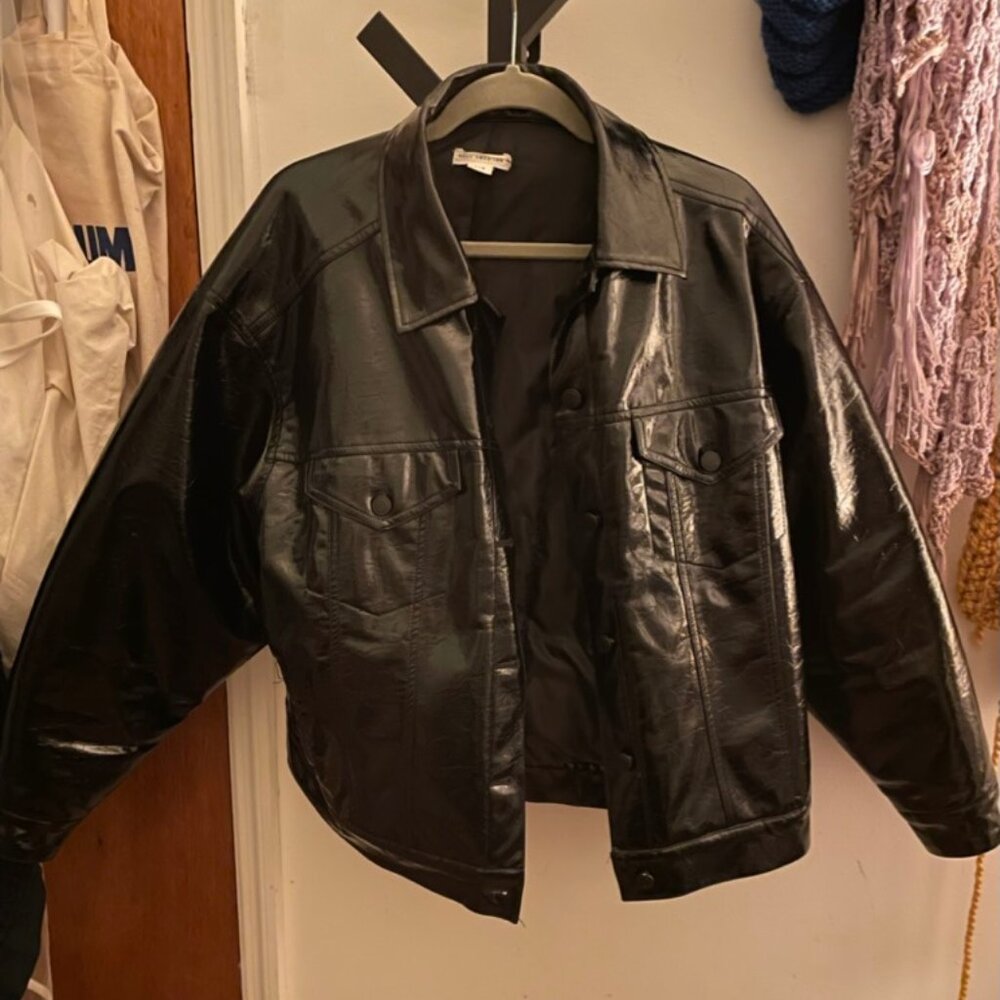 Good American Faux Leather Oversize Trucker Jacket S/M